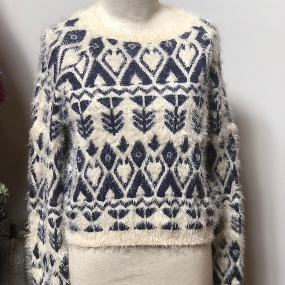 𝅺Topshot  Boho Y2k shaggy Fur Fuzzy soft Long sleeve sweater ‎ size 6  #w1017 - Picture 1 of 10